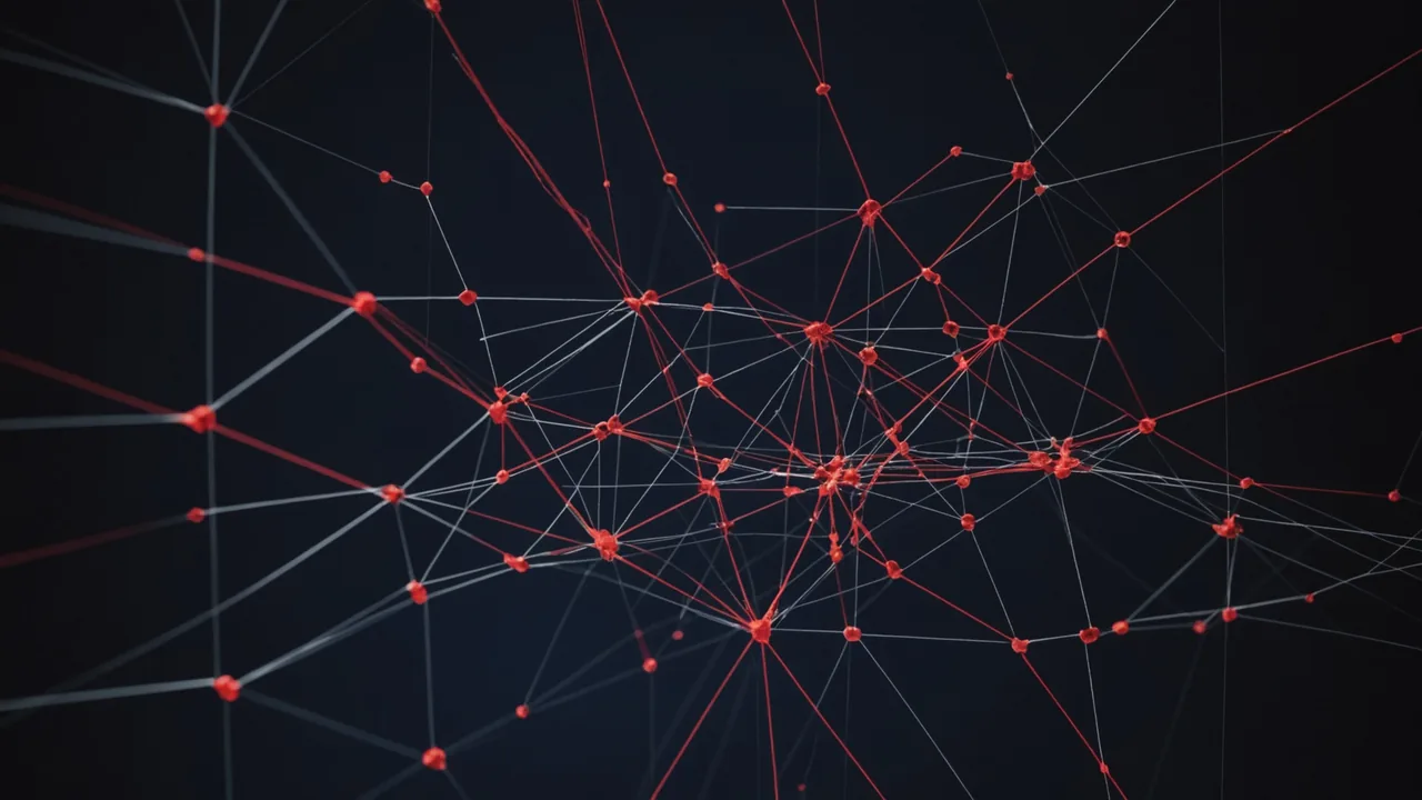 Abstract network graph visualization on a matte display showing fraud connection patterns