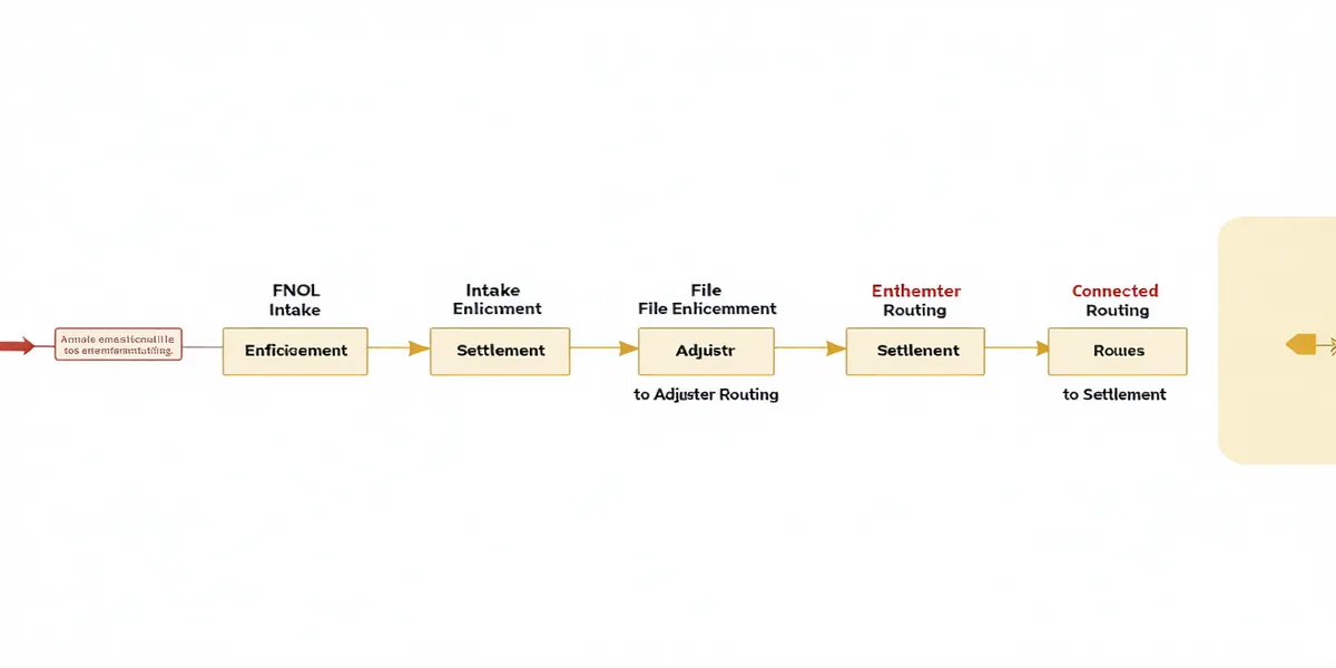 Claimflint platform workflow diagram showing claim file flow from FNOL intake through enrichment to carrier core export